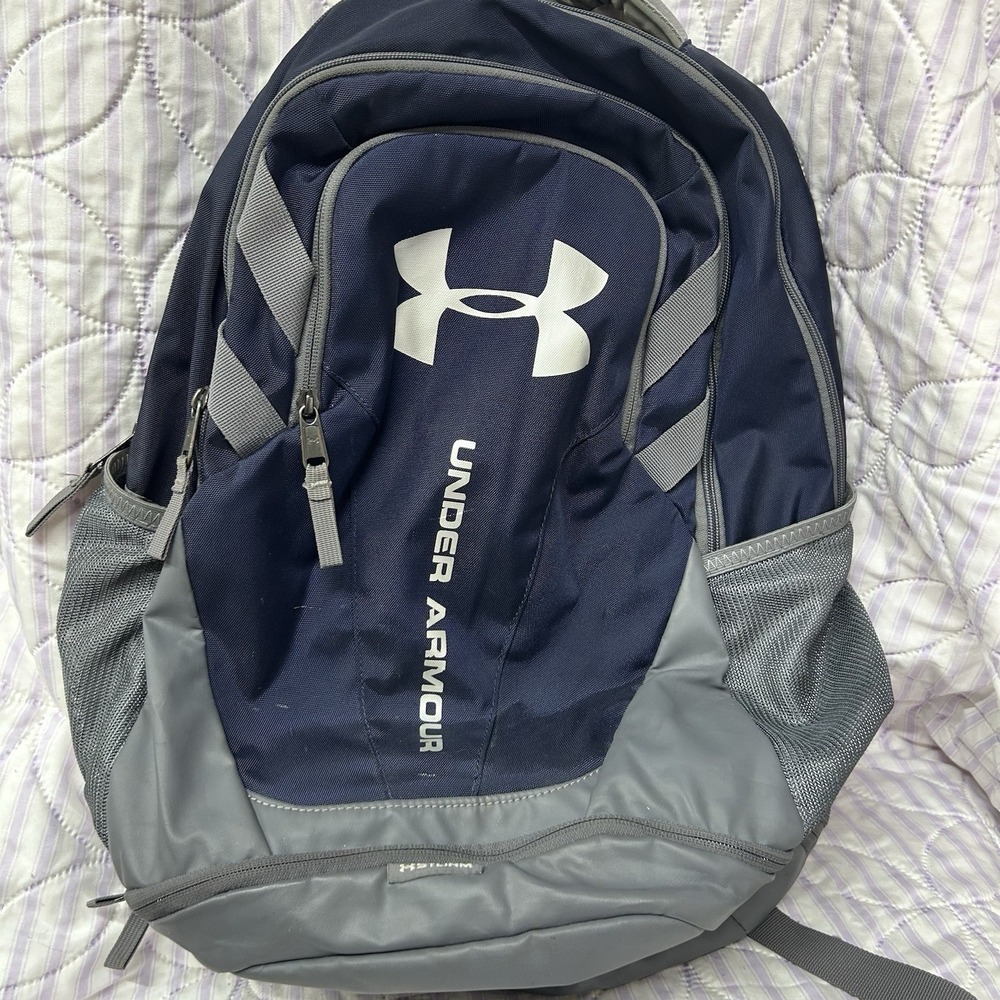 Under Armour Hustle 3.0 Backpack Blue Silver Laptop School Hiking Travel Bag